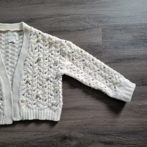 by Anthropologie Ivory Kimono in Things Party Pearl Cardigan One Size - Picture 6 of 16